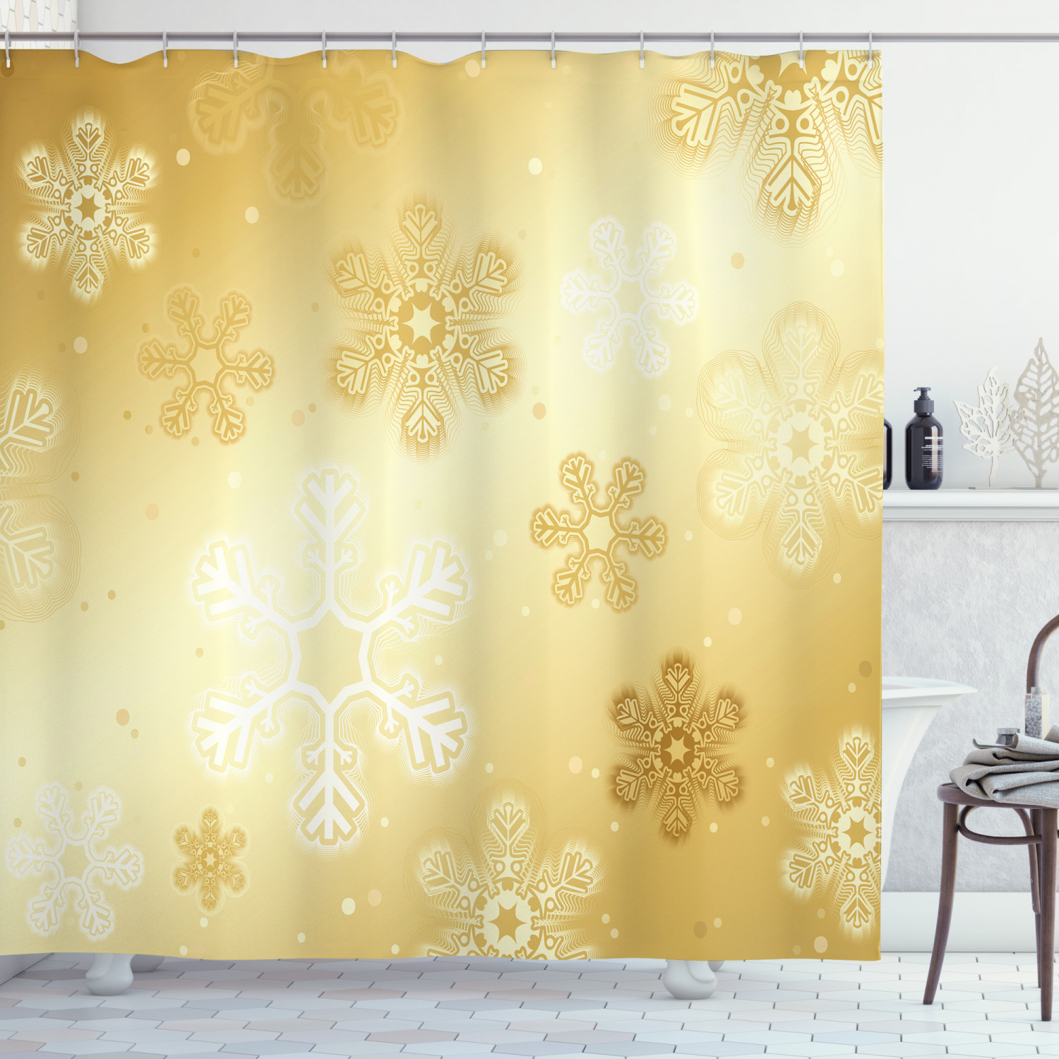 Snowflakes Print Fabric Shower Curtain For Festive Bathroom Decor - Image 3