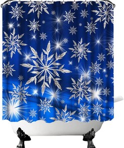 Snowflakes Shower Curtain Dark Blue Christmas With Silver Shinning Light Winter Holiday Home Decor Waterproof Fabrics