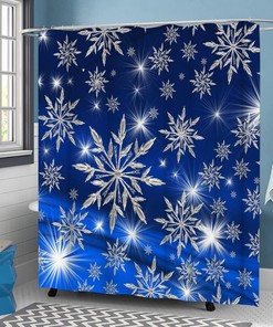 Snowflakes Shower Curtain Dark Blue Christmas With Silver Shinning Light Winter Holiday Home Decor Waterproof Fabrics