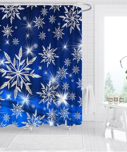 Snowflakes Shower Curtain Dark Blue Christmas With Silver Shinning Light Winter Holiday Home Decor Waterproof Fabrics