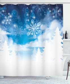 Snowflakes and Stars Winter Shower Curtain
