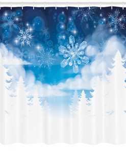 Snowflakes and Stars Winter Shower Curtain