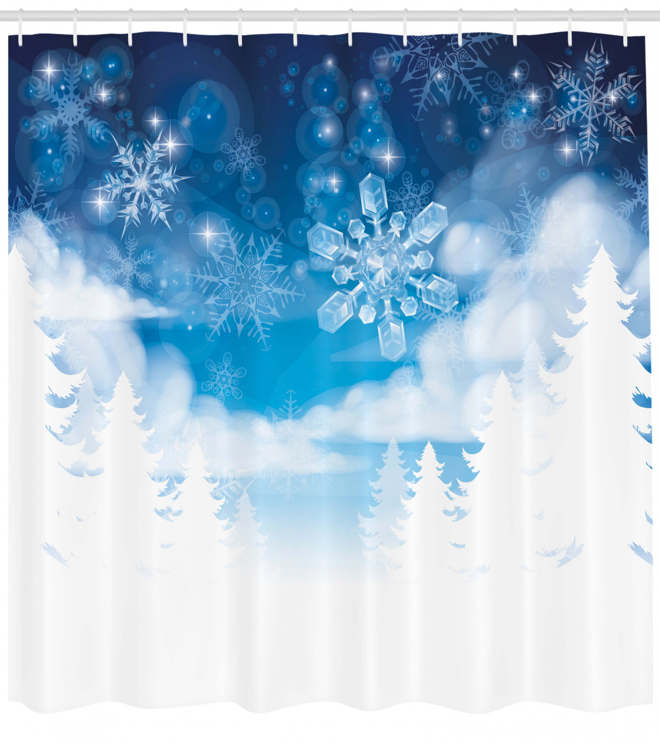 Snowflakes and Stars Winter Shower Curtain