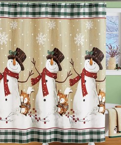 Snowman Christmas Shower Curtain with White Snowflakes for Winter Bathroom Decor 