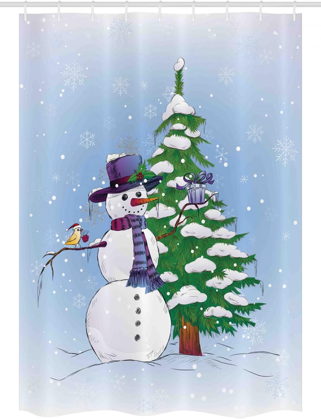 Snowman In The Winter Mistletoe Present Top Hat And Scarf Shower Curtain For Small Showers - Fabric Bathroom Decors - Image 4
