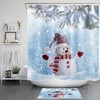 Snowman Pine Branch Snowflake Christmas Shower Curtain 