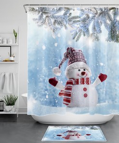 Snowman Pine Branch Snowflake Christmas Shower Curtain