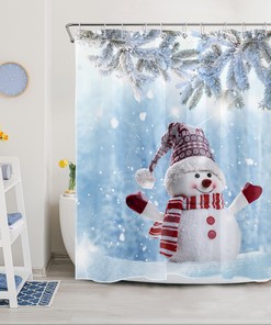 Snowman Pine Branch Snowflake Christmas Shower Curtain
