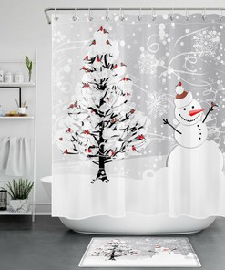 Snowman Shower Curtain With A Winter Forest