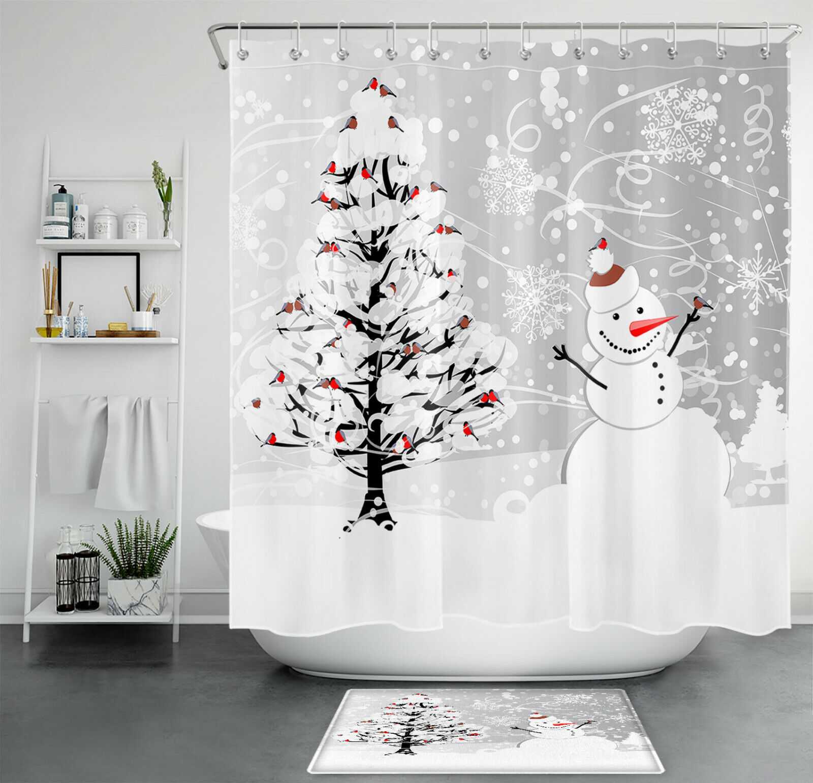 Snowman Shower Curtain With A Winter Forest