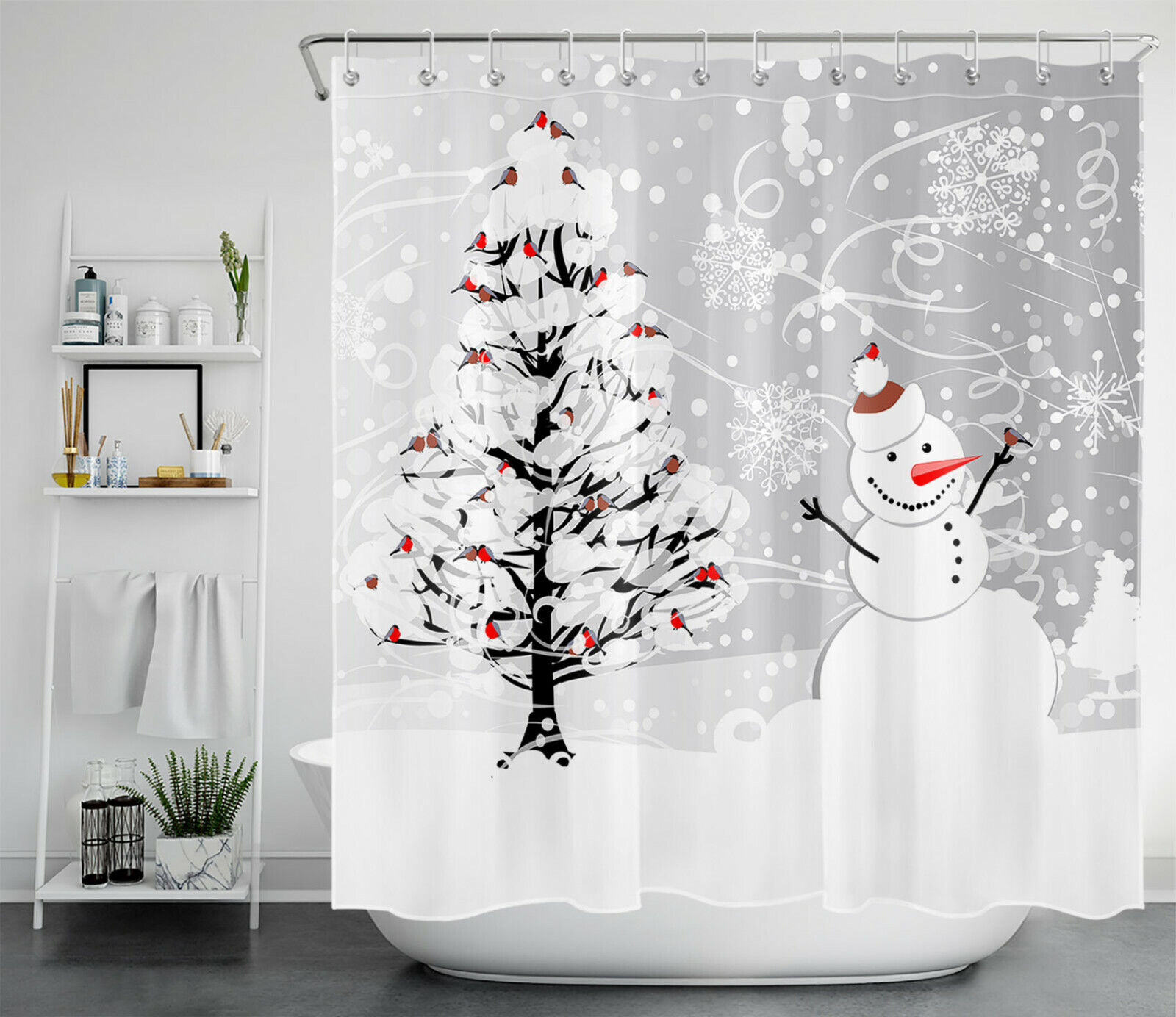 Snowman Shower Curtain With A Winter Forest - Image 2