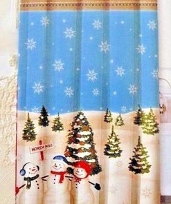Snowman Shower Curtain With Snowflakes And Christmas Tree, Festive Bathroom Decor