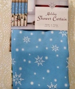 Snowman Shower Curtain With Snowflakes And Christmas Tree, Festive Bathroom Decor