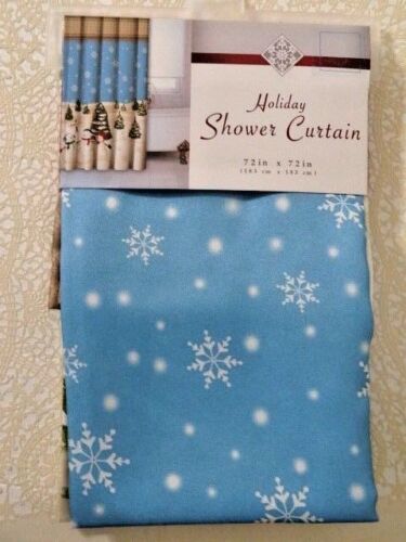Snowman Shower Curtain With Snowflakes And Christmas Tree, Festive Bathroom Decor