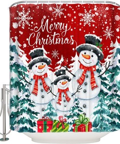 Snowman Xmas Tree Gift Shower Curtain, Perfect Additions To Christmas Decor