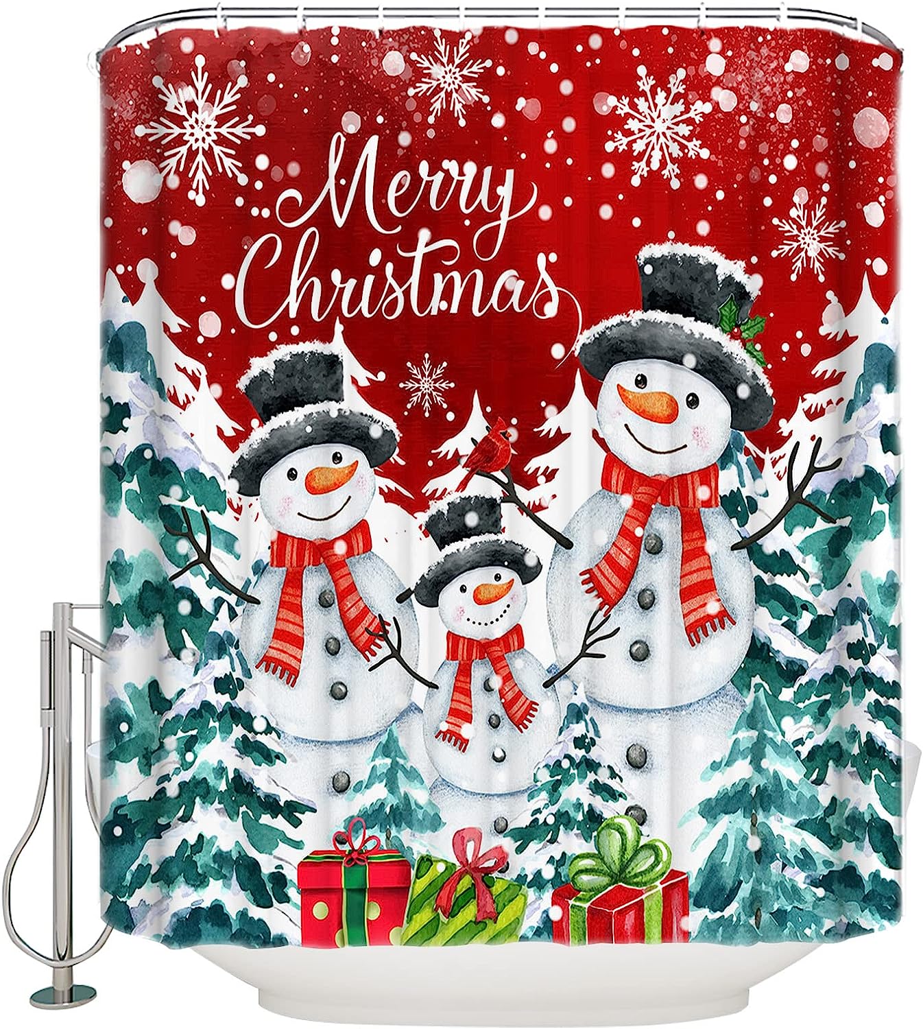 Snowman Xmas Tree Gift Shower Curtain, Perfect Additions To Christmas Decor
