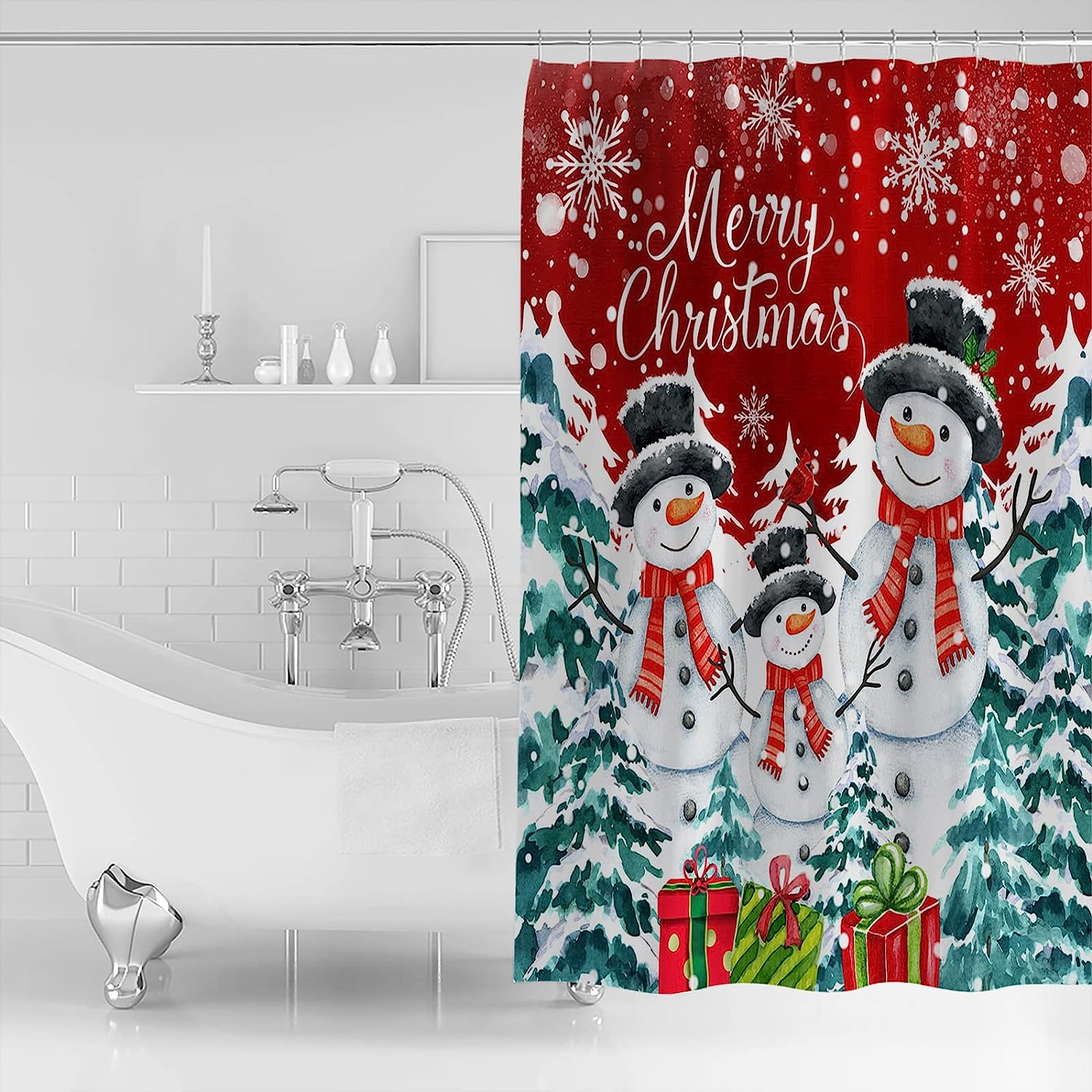 Snowman Xmas Tree Gift Shower Curtain, Perfect Additions To Christmas Decor - Image 2