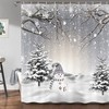 Snowman and Pine Tree Winter Christmas Shower Curtain for a Festive Bathroom