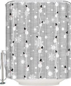 Snowman and Snowflake Digital Print Shower Curtain - Rustic Bathroom Decor