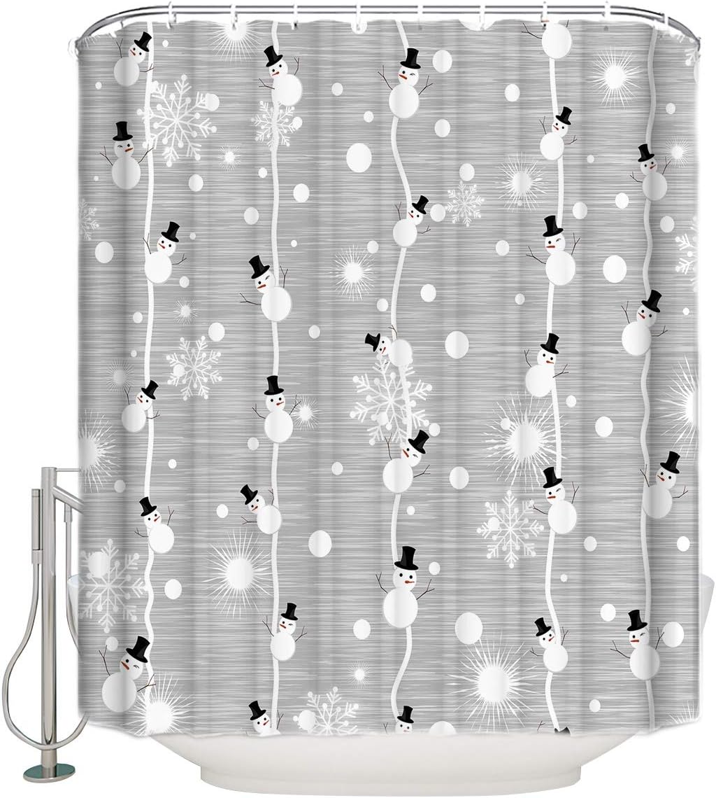 Snowman and Snowflake Digital Print Shower Curtain - Rustic Bathroom Decor