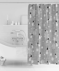 Snowman and Snowflake Digital Print Shower Curtain - Rustic Bathroom Decor