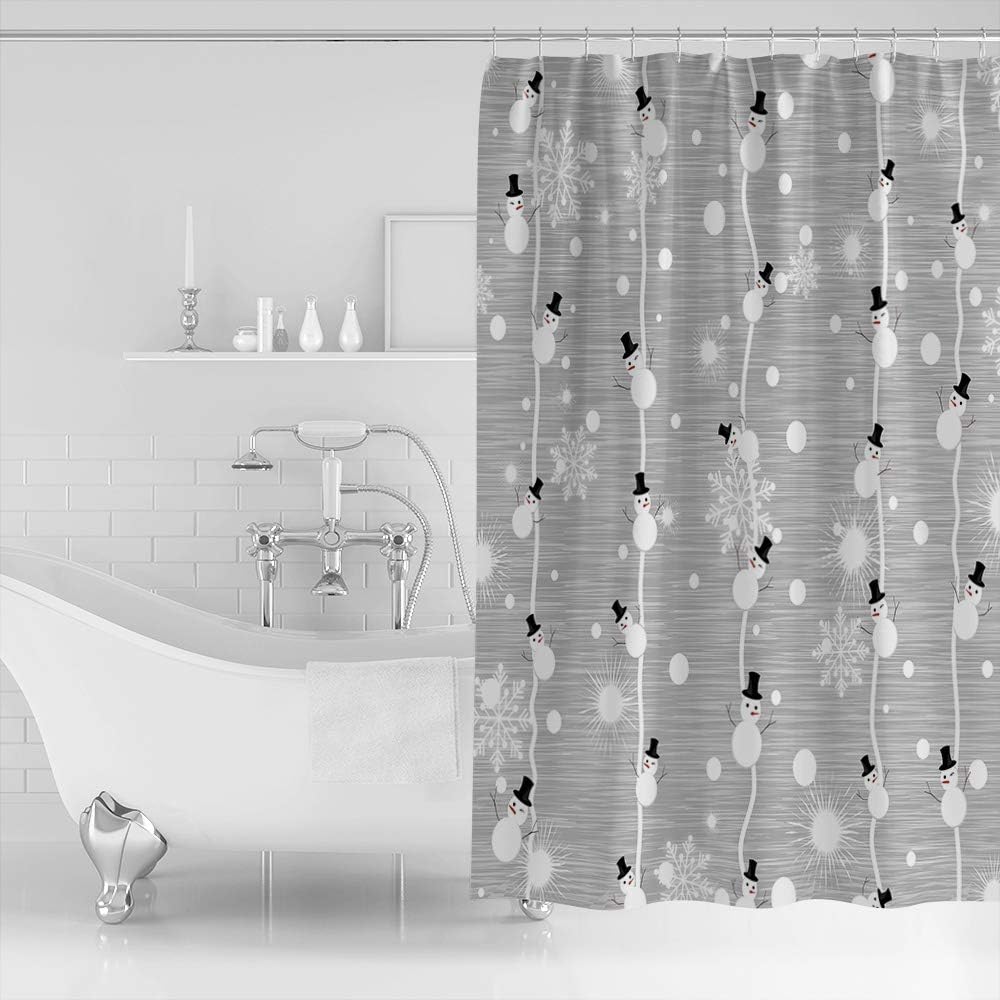 Snowman and Snowflake Digital Print Shower Curtain - Rustic Bathroom Decor
