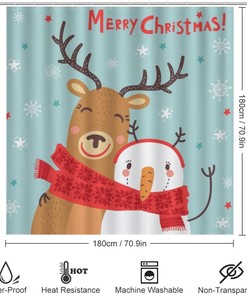 Snowmen and Deer Christmas Shower Curtain, Waterproof Bathroom Decor by Vantaso