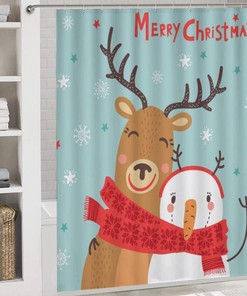 Snowmen and Deer Christmas Shower Curtain, Waterproof Bathroom Decor by Vantaso