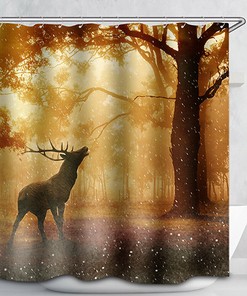 Snowy Deer Shower Curtain For A Winter-Themed Bathroom Decor, Holiday Bathroom Accessories