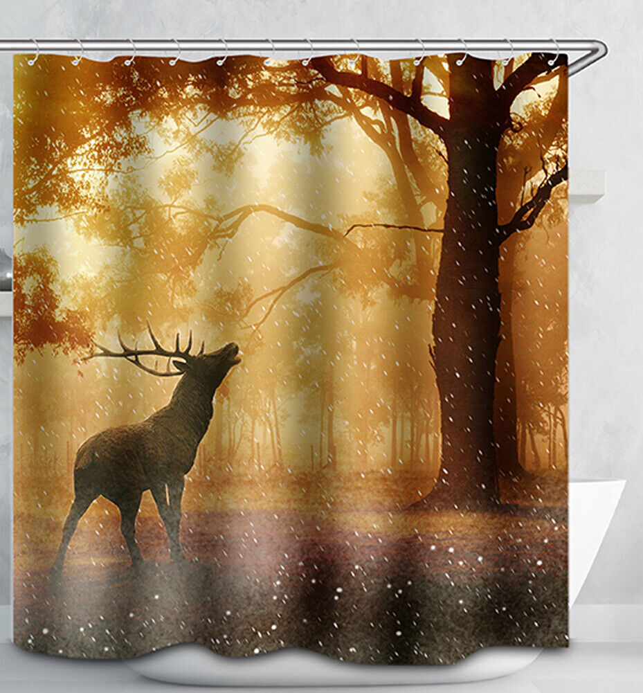 Snowy Deer Shower Curtain For A Winter-Themed Bathroom Decor, Holiday Bathroom Accessories
