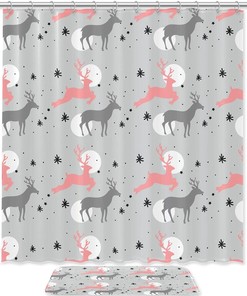 Snowy Deer Shower Curtain - Winter Wonderland Bathroom Decor