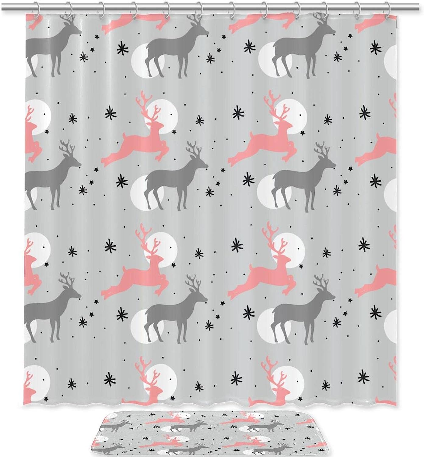 Snowy Deer Shower Curtain - Winter Wonderland Bathroom Decor