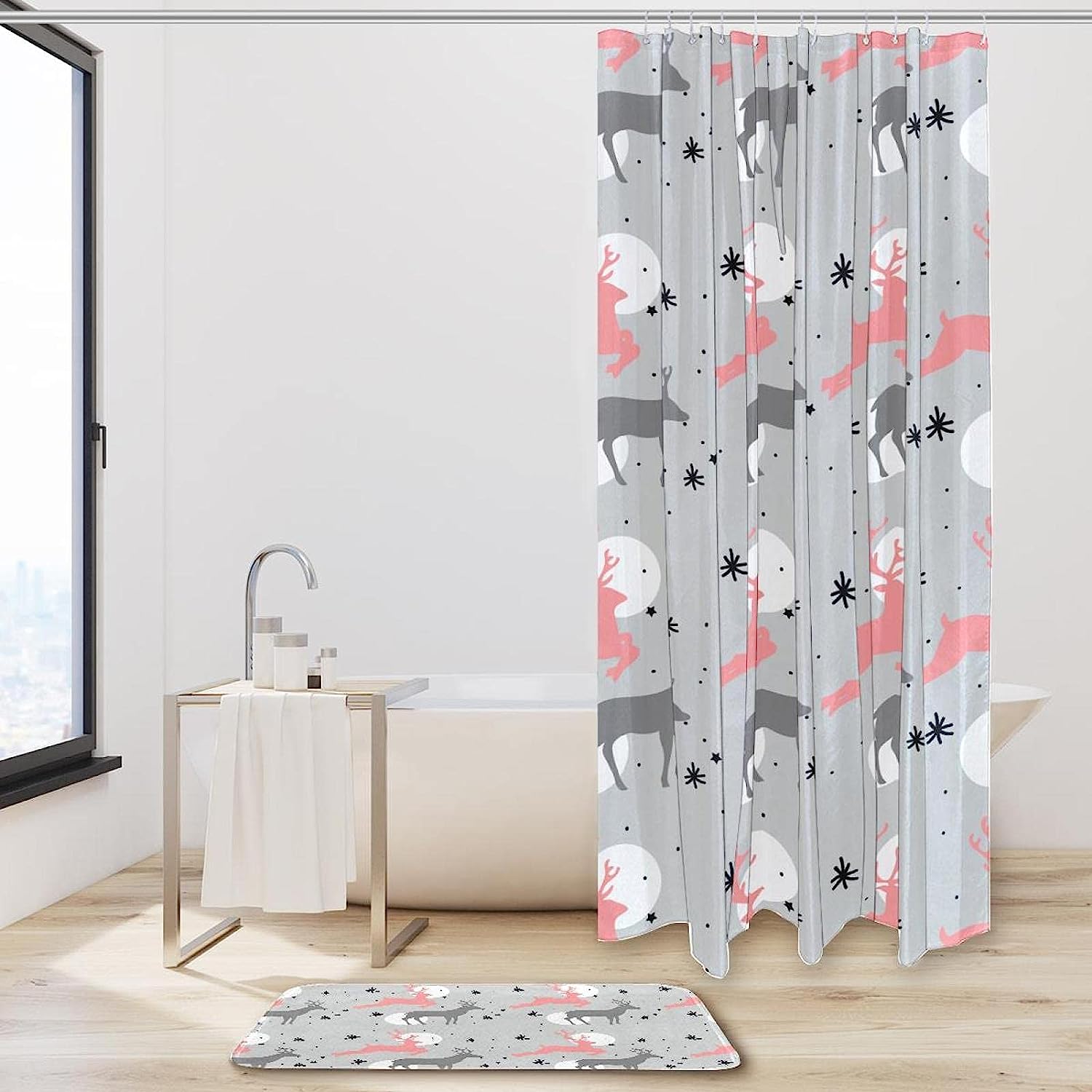 Snowy Deer Shower Curtain - Winter Wonderland Bathroom Decor - Image 2