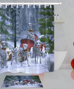 Snowy Fir Tree Dalmatian Dog Sleigh Print Shower Curtain for a Unique Touch