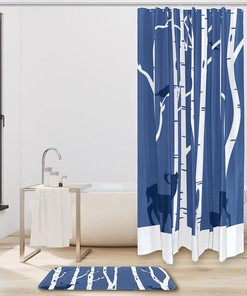 Snowy Forest Tree Bird Deer Waterproof Shower Curtain for Your Bathroom Decor