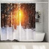 Snowy Winter Day Shower Curtain - Scenery Printed Button Hole Shower Drapes for Your Bathroom