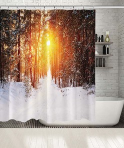 Snowy Winter Day Shower Curtain - Scenery Printed Button Hole Shower Drapes for Your Bathroom