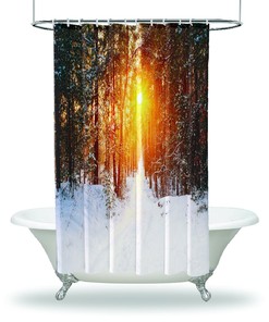 Snowy Winter Day Shower Curtain - Scenery Printed Button Hole Shower Drapes for Your Bathroom