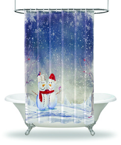 Snowy Winter Trees and Snowflakes Print Bathroom Shower Curtain/Waterproof Fabric