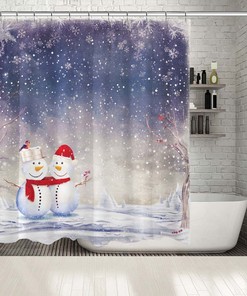 Snowy Winter Trees and Snowflakes Print Bathroom Shower Curtain/Waterproof Fabric