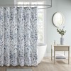 Sofia Shower Curtain with Luxurious Botanical Print - Modern and Serene Bathroom Privacy Screen Decor in Blue. 