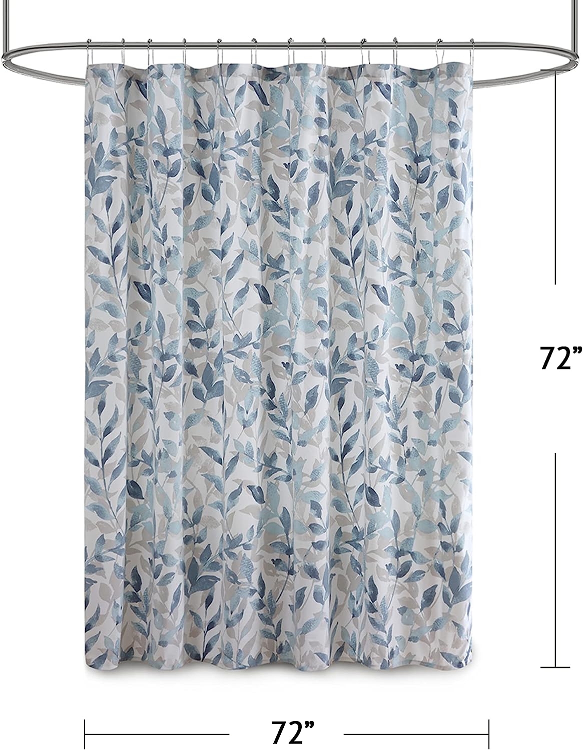 Sofia Shower Curtain with Luxurious Botanical Print - Modern and Serene Bathroom Privacy Screen Decor in Blue.