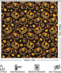 Soft And Lightweight Halloween Pumpkin Skull Bathroom Shower Curtain
