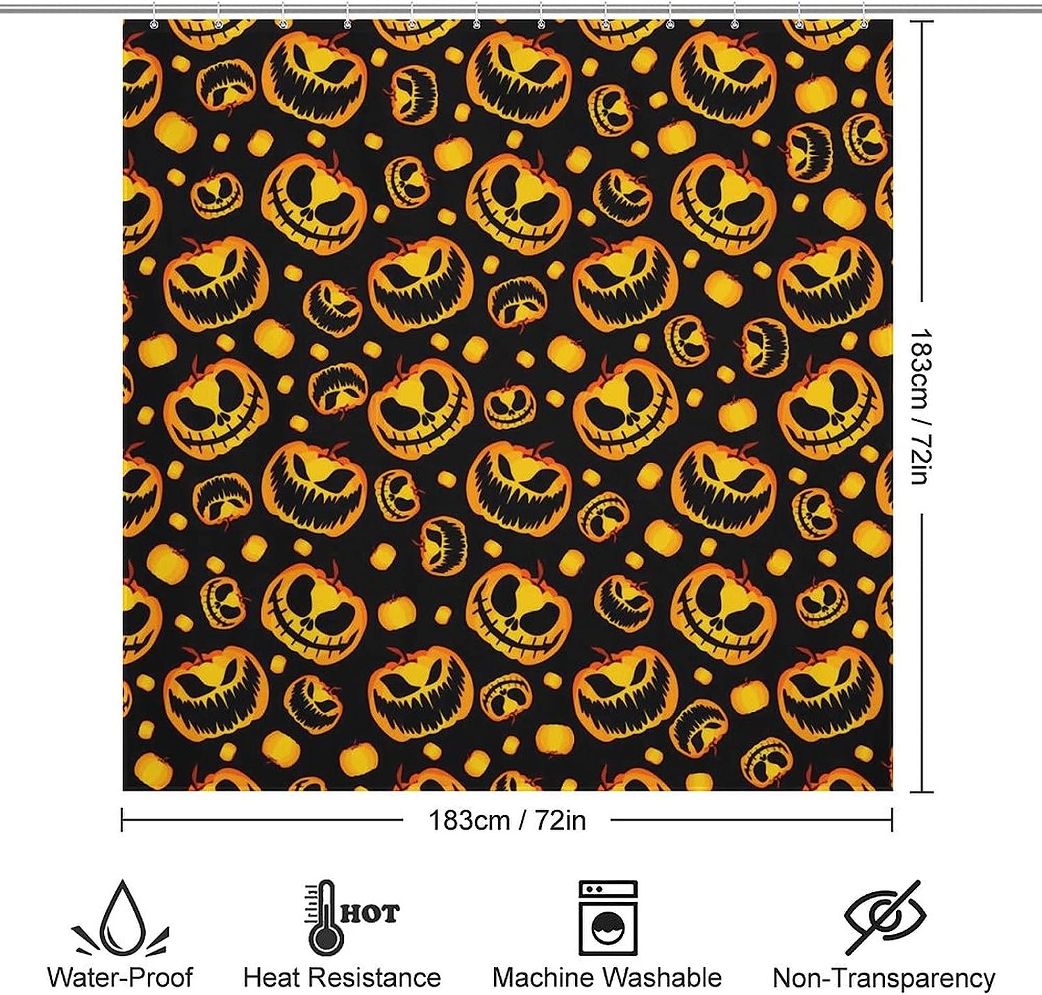 Soft And Lightweight Halloween Pumpkin Skull Bathroom Shower Curtain