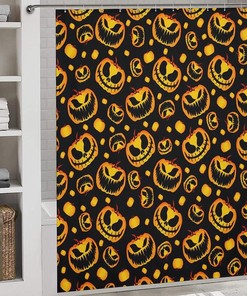 Soft And Lightweight Halloween Pumpkin Skull Bathroom Shower Curtain