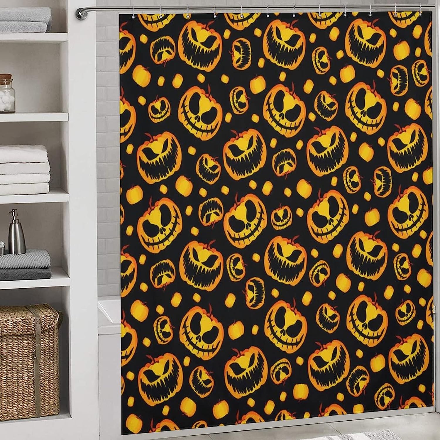 Soft And Lightweight Halloween Pumpkin Skull Bathroom Shower Curtain