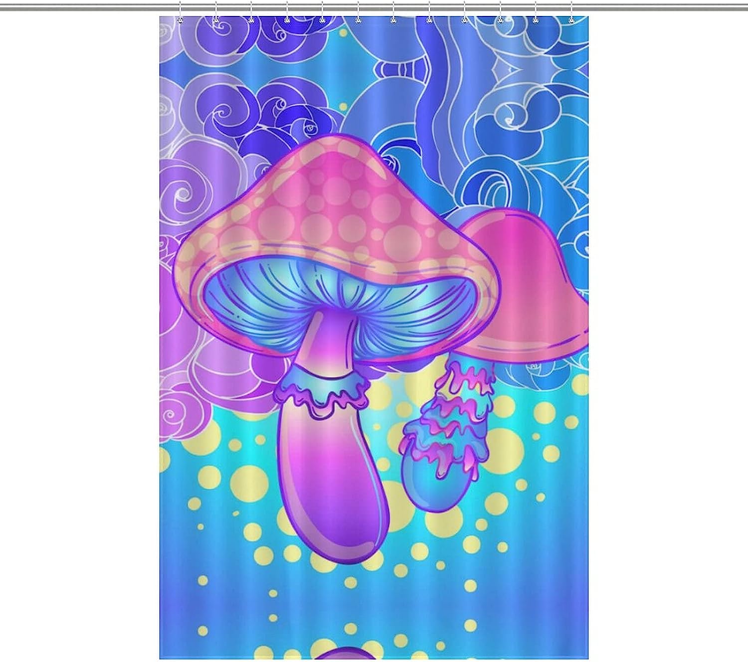 Soft Bath Curtain with Magic Colorful Mushroom Design - Lightweight and Fun Bathroom Shower Curtain.