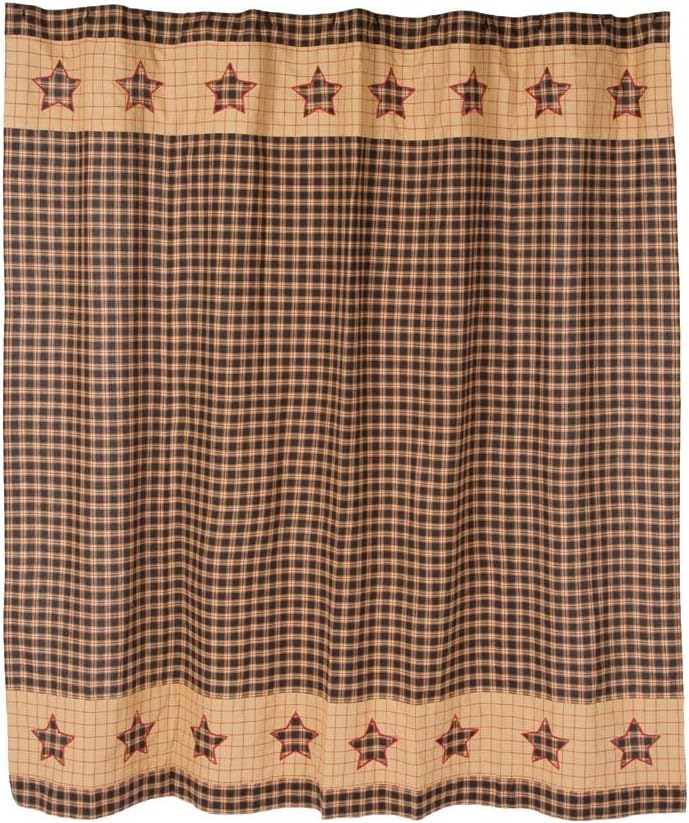 Soft Black and Tan Patchwork Design Bingham Star Shower Curtain for Country Decor