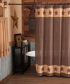 Soft Black and Tan Patchwork Design Bingham Star Shower Curtain for Country Decor