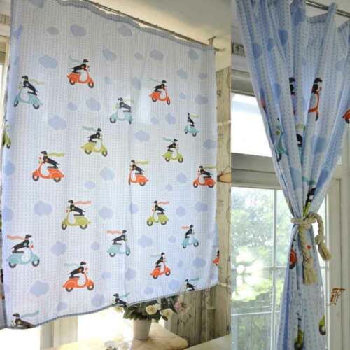 Soft Blue Shower Curtain with Pretty Dog Motorcycle and Cloud Rain Design